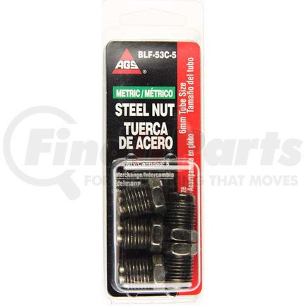 BLF-53C-5 by AGS COMPANY - Steel Tube Nut, 6mm (M14x1.5 Bubble), 5/card