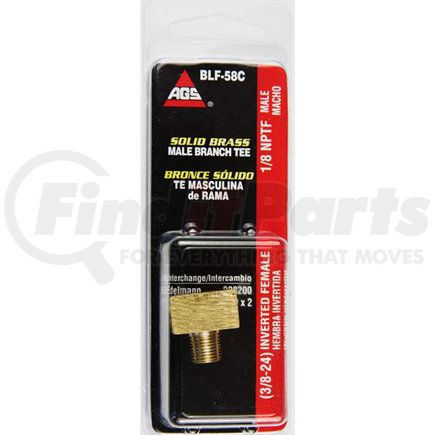 BLF-58C by AGS COMPANY - Brass Brake Line Tee, Female(3/8-24 Inverted), Male(1/8-27 NPTF), 1/card