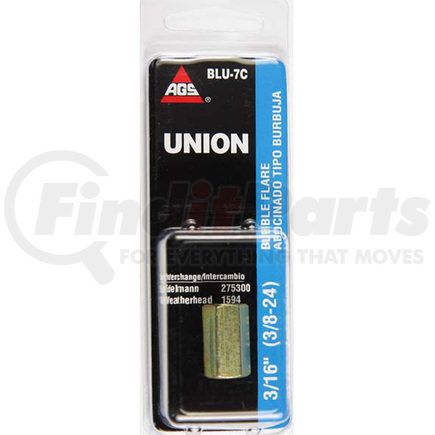 BLU-7C by AGS COMPANY - Steel Brake Line Union, 3/16 (3/8-24 Bubble), 1/card