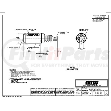 20-080-078 by MICO - Actuator Only - for Assemblies 02-460-128 and 03-460-068, Hydraulic Oil Type, 1.125" Bore Dia.