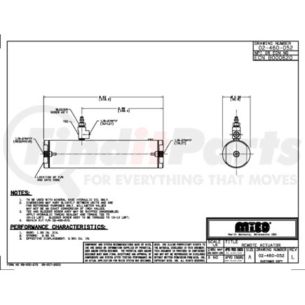 02-460-052 by MICO - Hydraulic Remote Actuator - Hydraulic Oil Type, 1.5" Bore Diameter, 2" Stroke