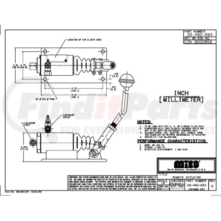 02-460-093 by MICO - Hand Controlled Actuator - Brake Fluid Type, 1.125" Bore Diameter, 1.19" Stroke