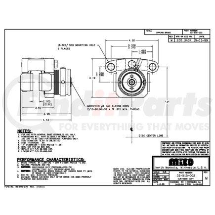 02-515-002 by MICO - Disc Parking Brake Caliper - Hydraulic Oil Type, 300 PSI Release Pressure