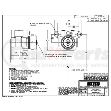 02-515-006 by MICO - Disc Parking Brake Caliper - Hydraulic Oil Type, 1700 PSI Release Pressure