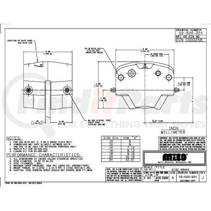 02-520-201 by MICO - Fixed Disc Brake Caliper - Brake Fluid Type, 2.5" Piston Diameter