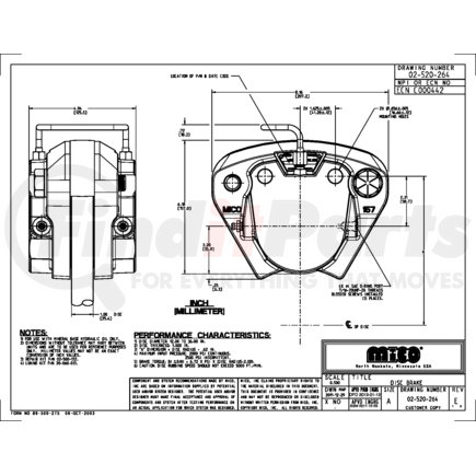 02-520-264 by MICO - Disc Brake Caliper - Hydraulic Oil Type., 12" to 36" Disc Diameter, 1" Disc Thickness