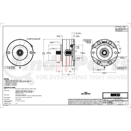 02-556-376 by MICO - LMB-131340-B Multiple Disc Brake - Hydraulic Oil Type, 13 Tooth Spline, 5-3/4" Bolt Circle