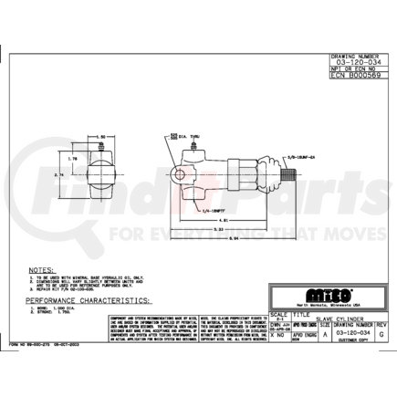 03-120-034 by MICO - Slave Cylinder - Hydraulic Oil Type, 1" Bore Diameter, 1.75" Stroke