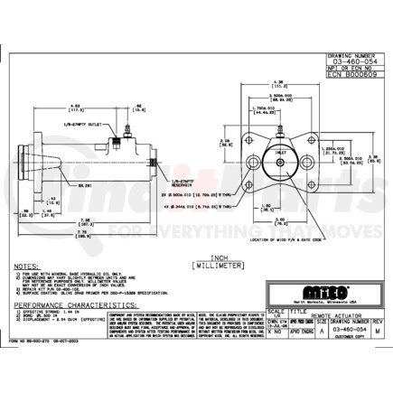 03-460-054 by MICO - Remote Actuator - Hydraulic Oil Type, 1-1/2" Bore Diameter