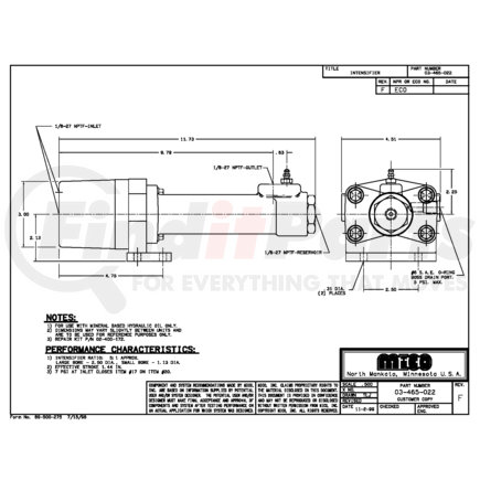 03-465-022 by MICO - Pressure Intensifier - Hydraulic Oil Type, 5:1 Ratio, 1/8"-27 NPTF