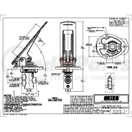 06-466-110 by MICO - Pedal Actuated Modulating Valve - Pedal and Valve Assembly, 550 PSI