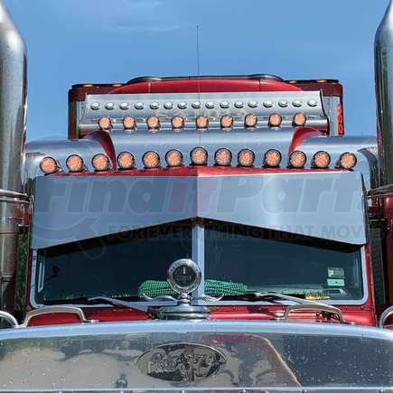 TSUN-P1 by TRUX - Sunvisor, 14", Bowtie "Southern Style", Stainless Steel, for Peterbilt 379