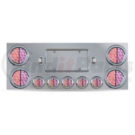 TU-9002L5 by TRUX - Center Panel, Rear, Stainless Steel, with 4 x 4", 5 x 2 1/2" Dual Revolution (Red/Purple) & 2 License Light LEDs