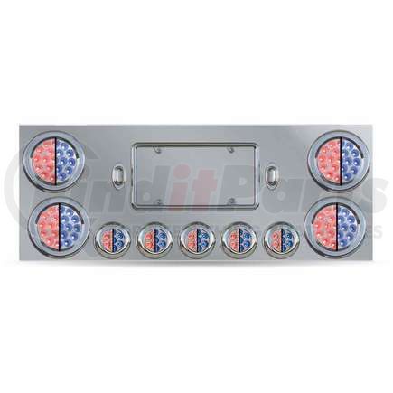 TU-9002L4 by TRUX - Center Panel, Rear, Stainless Steel, with 4 x 4", 5 x 2 1/2" Dual Revolution (Red/Blue) & 2 License Light LEDs