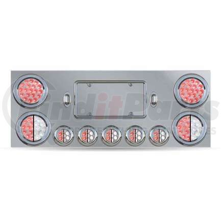 TU-9002L2 by TRUX - Center Panel, Rear, Stainless Steel, with 2 x 4" & 5 x 2 1/2" Dual Revolution, with 2 x 4" Red & 2 License Light LEDs