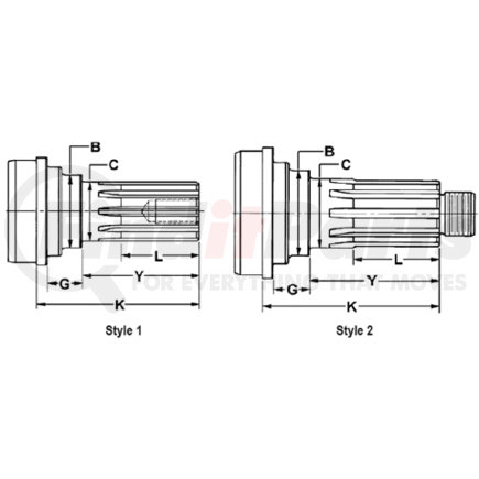 6-53-271 by DANA - Drive Shaft Midship Stub Shaft - 16 Spline, 1.250-18 Thread Size, 2.36 in. dia. Bearing