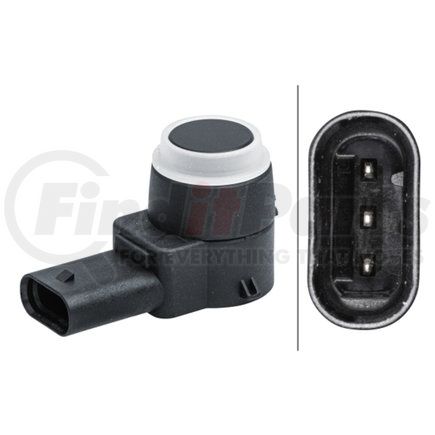 358141371 by HELLA - Sensor, parking assist - angled - 3-pin connector - Plugged - Paintable