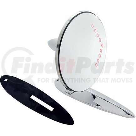110746 by UNITED PACIFIC - Side View Mirror - Exterior, Chrome, Convex, with LED Turn Signal, for 1955-1957 Chevy Passenger Car
