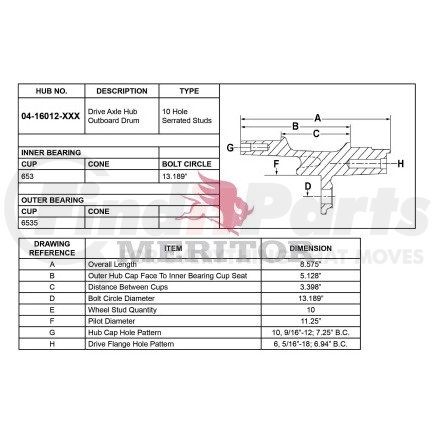 0416012003 by MERITOR - AY-REAR HUB