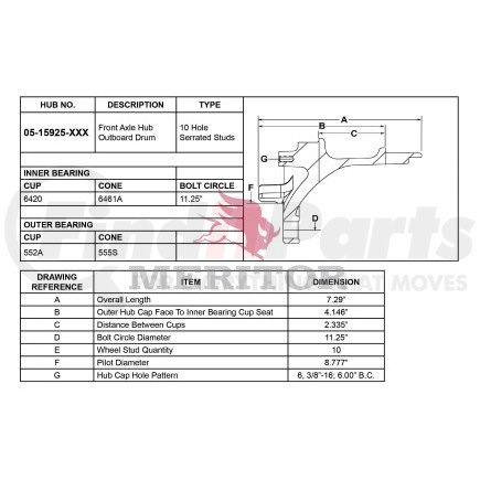 0515925 002 by MERITOR - HUB/STUD RH