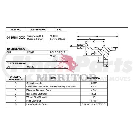 04 15981 018 by MERITOR - AY-REAR HUB