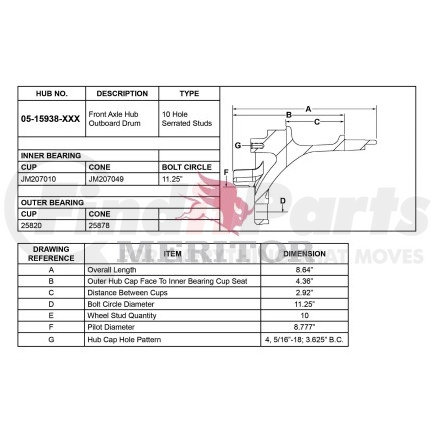 Meritor 05 15938 1001 Disc Brake Hub HUB ASSEMBLY