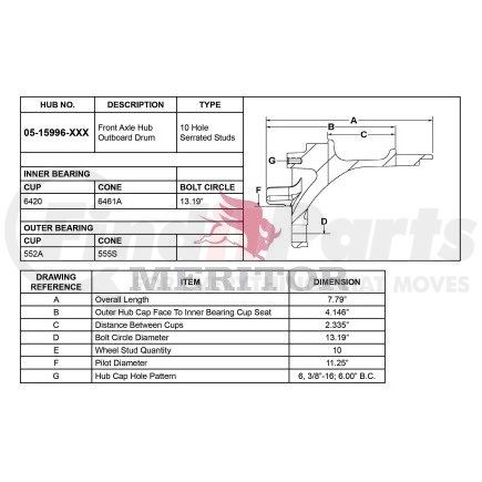 0515996003 by MERITOR - Axle Hub Assembly - Meritor Genuine - Ay-Hub/Stud/Tr