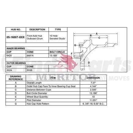 0516007002 by MERITOR - AY-HUB/FRT