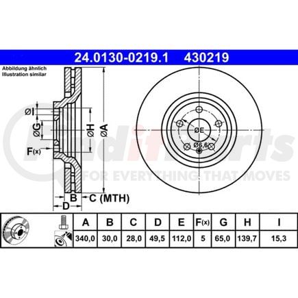ATE Brake Products 430219 Disc Brake Rotor ATE Original Front Disc Brake Rotor 430219 for Audi