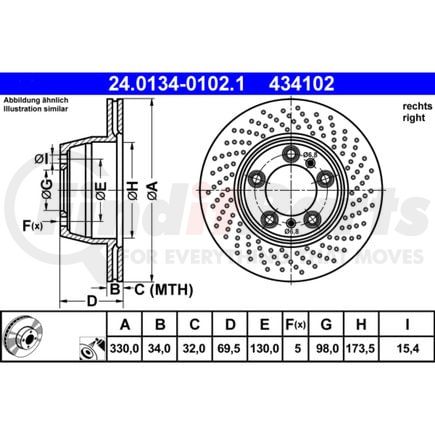 434102 by ATE BRAKE PRODUCTS - ATE Original Front Right Disc Brake Rotor 434102 for Porsche