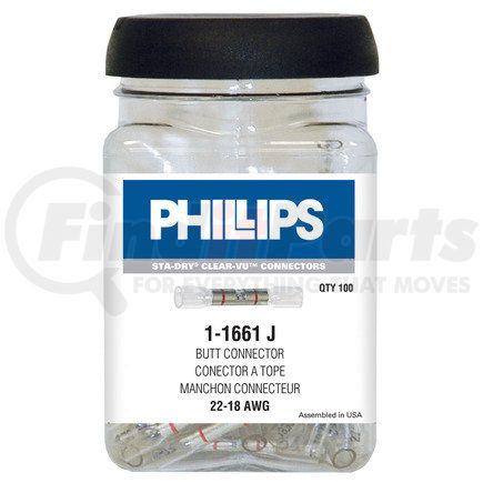 1-1661J by PHILLIPS INDUSTRIES - Butt Connector - , 22-18 Ga., Red Stripe, 100 Pieces (Shake Jar) Heat Required