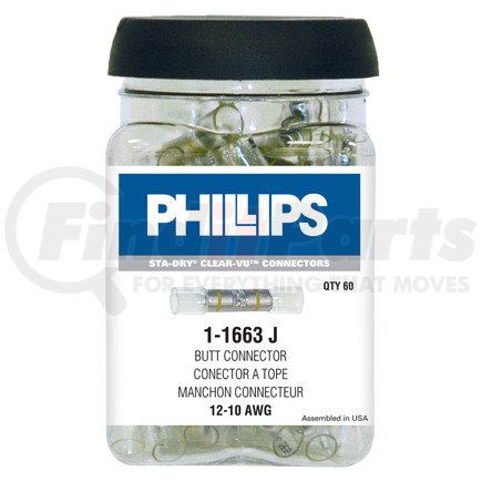 1-1663J by PHILLIPS INDUSTRIES - Butt Connector - , 12-10 Ga., Yellow Stripe, 60 Pieces (Shake Jar) Heat Required