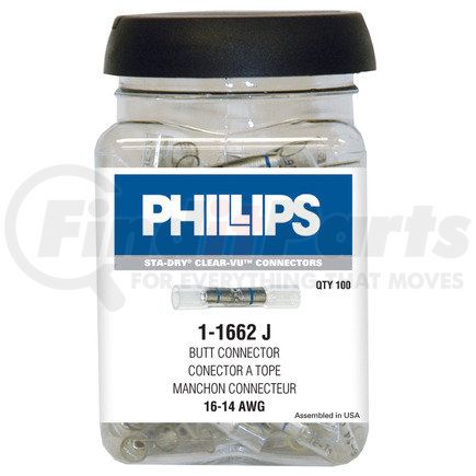 1-1662J by PHILLIPS INDUSTRIES - Butt Connector - , 16-14 Ga., Blue Stripe, 100 Pieces (Shake Jar) Heat Required