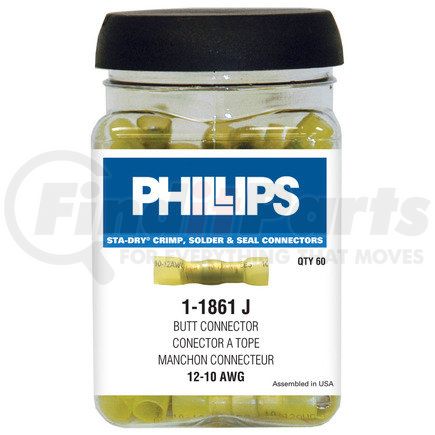1-1861J by PHILLIPS INDUSTRIES - Butt Connector - Crimp, Solder and Seal, Yellow, 12-10 Ga, 60 Pcs., Jar