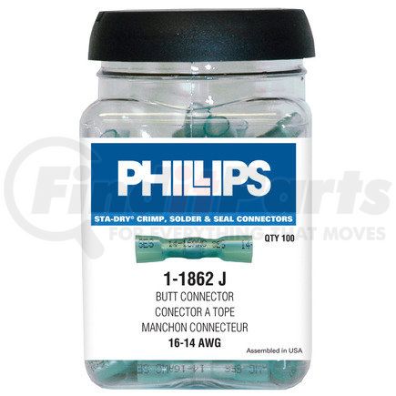 1-1862J by PHILLIPS INDUSTRIES - STA-DRY® CRIMP, SOLDER & SEAL™ Butt Connector-Blue, 16-14, 100 pcs., Jar