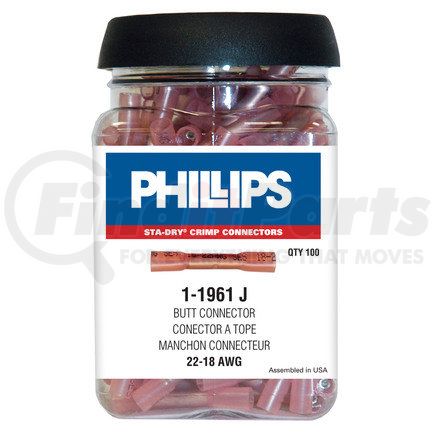 1-1961J by PHILLIPS INDUSTRIES - Butt Connector - 22-18 Ga., Red, 100 Pieces (Shake Jar) Heat Required