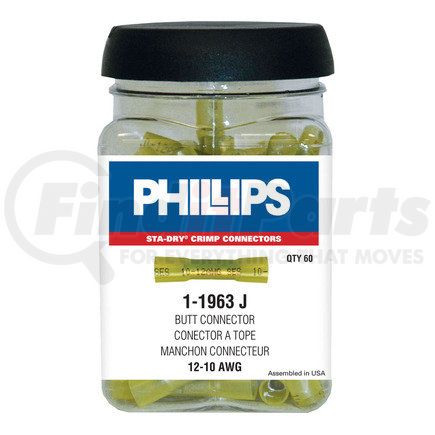 1-1963J by PHILLIPS INDUSTRIES - Butt Connector - 12-10 Ga., Yellow, 60 Pieces (Shake Jar) Heat Required