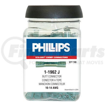 1-1962J by PHILLIPS INDUSTRIES - Butt Connector - 16-14 Ga., Blue, 100 Pieces (Shake Jar) Heat Required