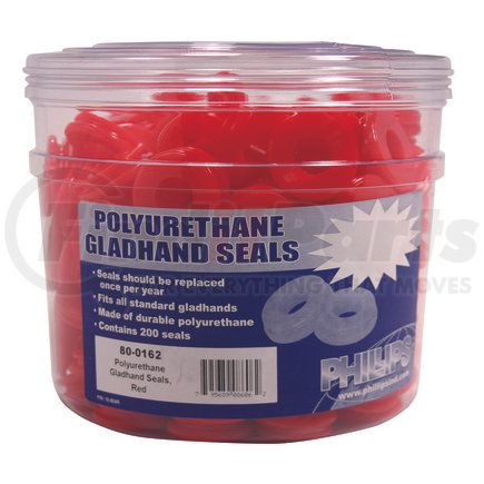 80-0162 by PHILLIPS INDUSTRIES - Air Brake Gladhand Seal - Bucket, 200 Count, Red, Rubber, Fits Standard Gladhands