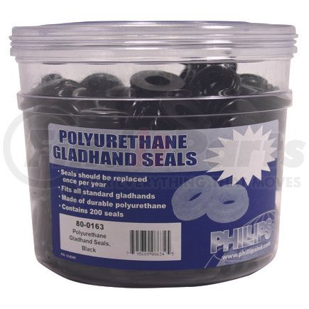 80-0163 by PHILLIPS INDUSTRIES - Air Brake Gladhand Seal - Black Polyurethane, Bucket, 200 Pieces
