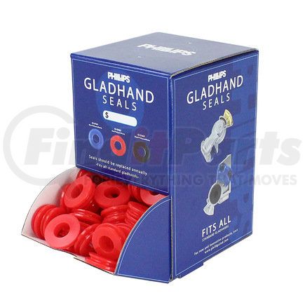 80-1162 by PHILLIPS INDUSTRIES - Gladhand Seals Dispenser Box Display - with red (emergency) polyurethane gladhand seals, 200 count