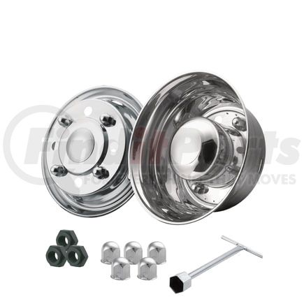 231S-OL by ROADMASTER - Fits lo-pro Ford, International, Freightliner, 8 lug 4 hand hole, over the lug complete front/rear stainless steel simulator set (2003-current) 19.5" x 6.75"