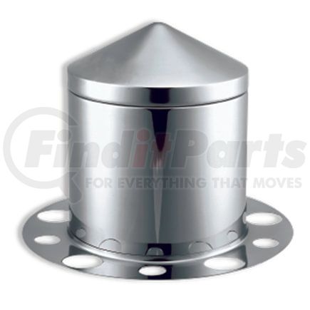 337S-355S by ROADMASTER - Pointed stainless steel 3 piece rear axle cover with removable cap. Fits: 10 lug, 1.5" nut. For steel wheels only 20"/22.5"/24.5"