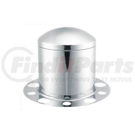 340-354 by ROADMASTER - Chrome 3 piece rear axle cover with removable cap and beauty ring. Fits: 10 Lug, 33mm; or 38mm nuts. For steel or aluminum wheels. (on 38mm applications all lug nuts must be removed for installation) 20"/22.5"/24.5"