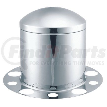 340 by ROADMASTER - Chrome 3 piece rear axle cover with removable cap and beauty ring. Fits: 10 lug, 1.5" nut. For steel wheels 20"/22.5"/24.5"