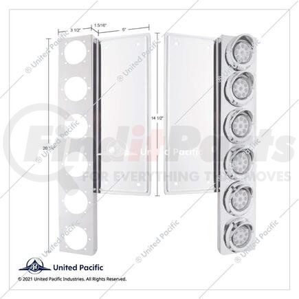 33052 by UNITED PACIFIC - Light Bar Bracket - Stainless Steel, 12 LED Cut-Out Air Cleaner Bracket, with 2" Incandescent Marker Light, Amber Lens, for Freightliner