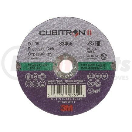 33456 by 3M - Cubitron™ II Cut-Off Wheel - Black, 3" x .04" x 3/8" (5 Wheels/Carton)