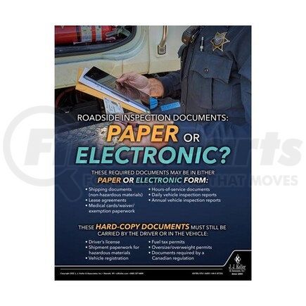 63785 by JJ KELLER - Motor Carrier Safety Poster - Roadside Inspection Documents: Paper or Electronic