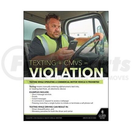 64000 by JJ KELLER - Transport Safety Risk Poster - Texting and CMVS Equals Violations