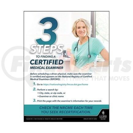 64068 by JJ KELLER - Transport Safety Risk Poster - Three Steps To Finding A Certified Medical Examiner